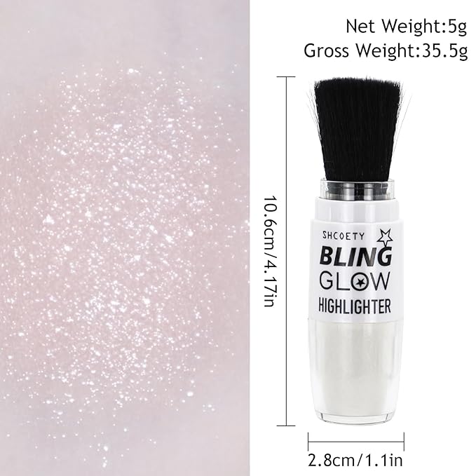 Glitter Powder Highlighter Makeup, Fairy Highlight Shimmer Body Pearl White)