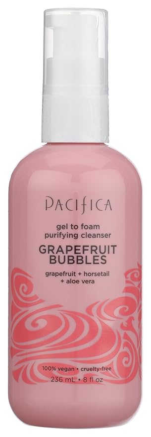 Pacifica Grapefruit Bubbles Gel-to-Foam Cleanser - Gentle Face Wash for Oily & Combination Skin, Helps Remove Excess Oil & Impurities, Helps Brighten, Vegan & Cruelty-Free Formula Dermatologist Tested