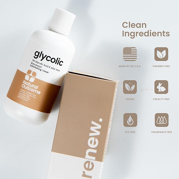 Glycolic Acid Toner 5% for Face | Gentle Exfoliating Toner - with Aloe Vera & Quinoa Extract | Advance Anti-Aging Toning Solution Rejuvenates Skin & Minimizes Pore Appearance | 8 oz
