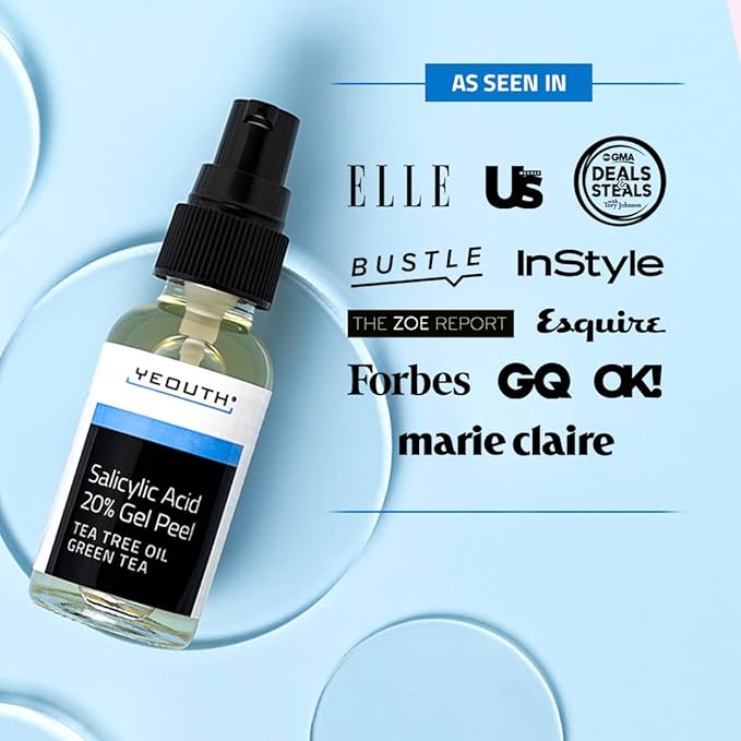 YEOUTH Salicylic Acid Peel for Face 20%, BHA Exfoliator for Clear Looking Skin, Gentle At Home Exfoliator for Face with Green Tea, Salicylic Acid Serum 1oz