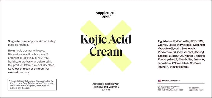 Kojic Acid Face Cream for Dark Spots, Retinol A & Vitamin E Dark Spot Treatment for Women - Anti-Aging & Even Skin Tone – Natural Kojic Acid Cream for Women, 3.4 Oz - 2 Pack