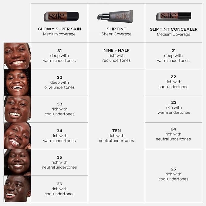 Saie Slip Tint Tinted Moisturizer with SPF 35 - Light Coverage, Glowy Skin Tint & Mineral Sunscreen for Face with Hydrating Hyaluronic Acid - Summer Makeup Essential - Shade Ten (1.35 oz)