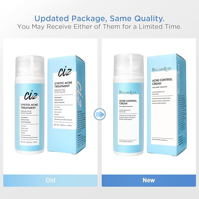 Acne Treatment for Face: Cystic Acne Spot Control Cream with Salicylic Acid & Tea Tree Oil for Blemishes - Gentle Hormonal & Pimple Treatment for Teens & Adults - 120 Day Supply & 3.38oz