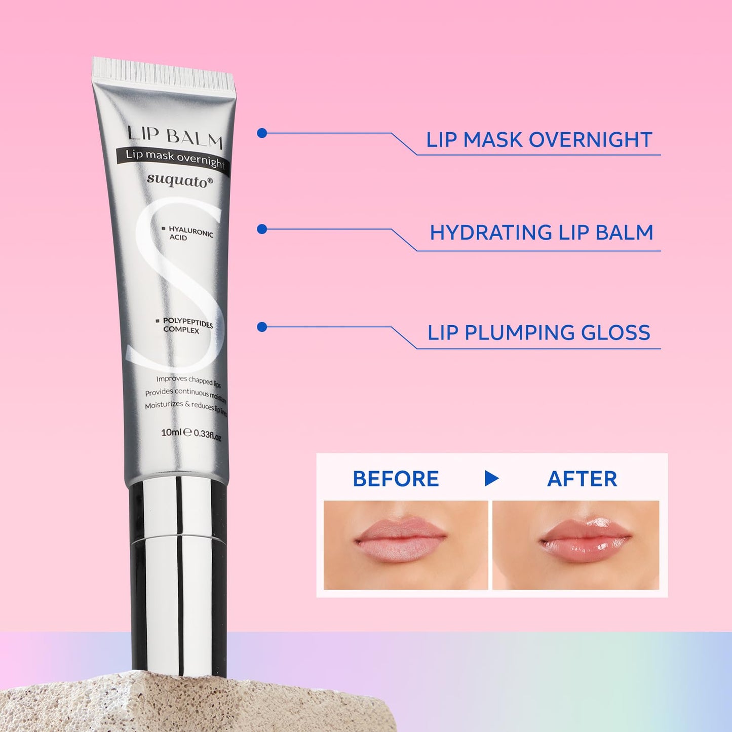 Peptide Lip Treatment Butter Balm: Mini Plumping Gloss Set for Dry Care, With Hyaluronic Acid and Mask Overnight for Glowy Skin, Travel Size Night Hydrating Balm