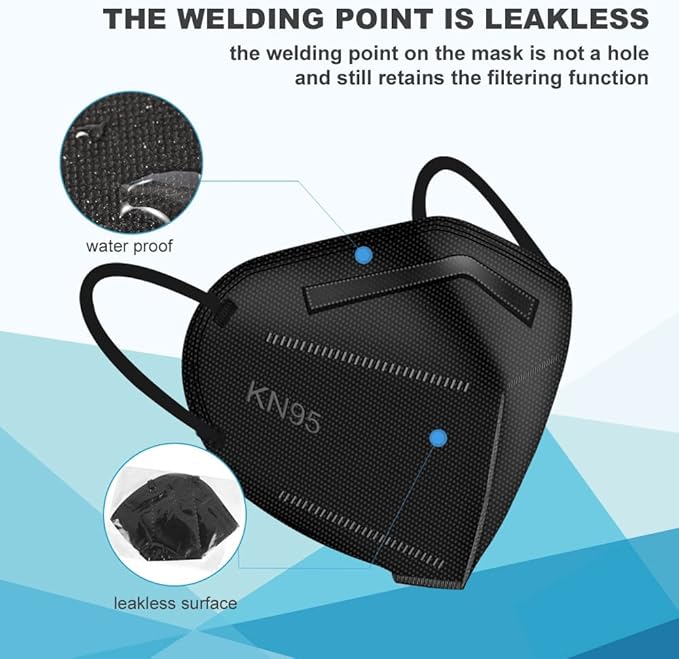 AGAG Black KN95 Masks 60 Pcs, 5 Ply 3D Cup Dust Mask, Individually Wrapped, Filter Over 95%, For All Ages, Home School and Outdoor (Black)