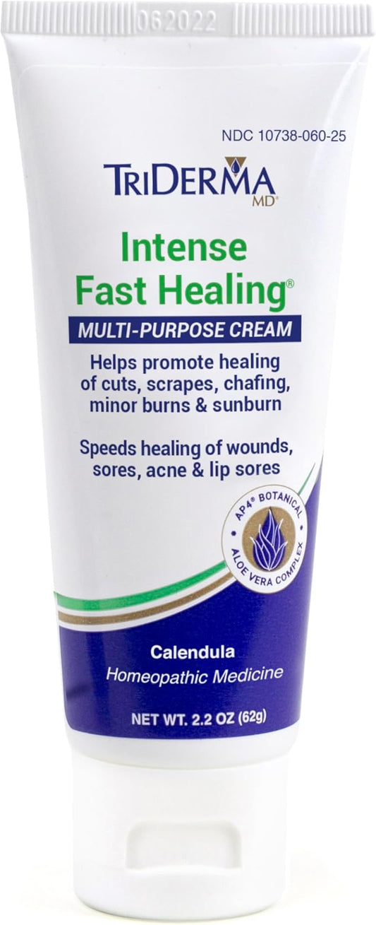 TriDerma Intense Fast Skin Healing Cream for Hard-to-Heal Skin Irritations, Sores, Rashes, Dry, Cracked Hands, Cuts, Chafing, Burns, Scrapes - First Aid Kit Essential - FSA Eligible - 2.2 oz
