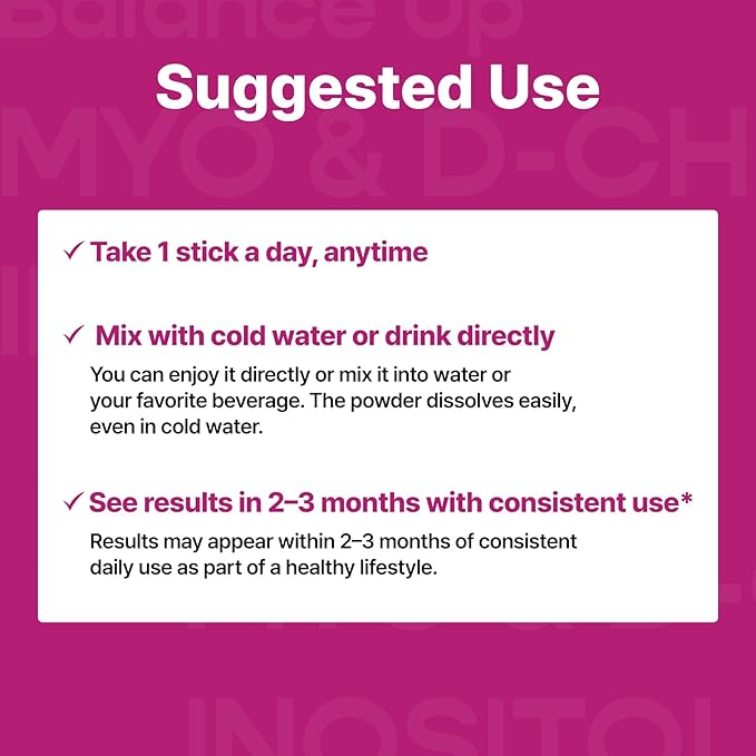 Balance Up Myo-Inositol & D-Chiro Inositol | 40:1 with Folate & Choline Hormone & Reproductive Health for Women| On-The-Go Powder Stick Supplement| Lemon Lime Flavor 30 Single-Serve Sticks
