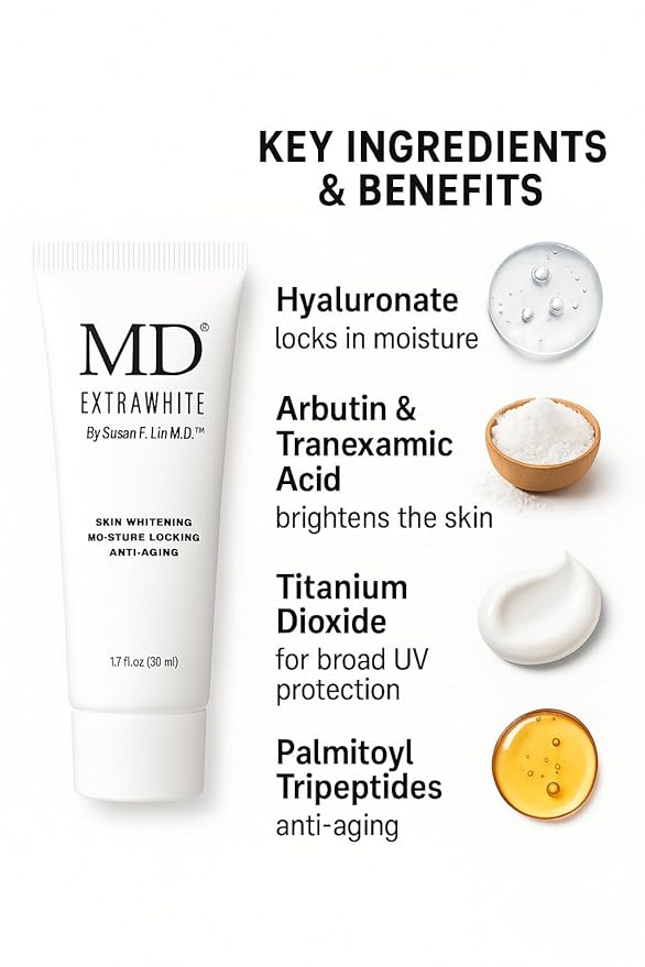 MD Extra White Skin Brightening Cream, Anti-Aging Moisturizer with UV Protection, 1.7 fl oz