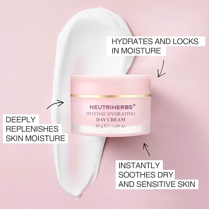 Neutriherbs Intense Hydrating Day Cream,Face Moisturizer with Hyaluronic Acid,Shea Butter,Centella,Sooth Nourish Moisturize Skin,Lightweight Face Cream for Dry or Sensitive Skin - 1.69oz