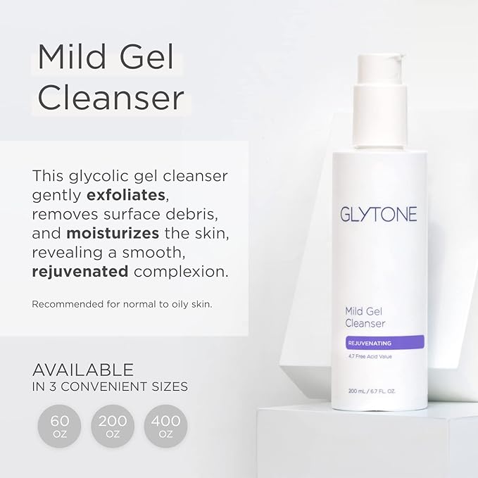 Glytone Mild Gel Exfoliating Cleanser, Pure Glycolic Acid Face Wash for Moisturizing & Rejuvenating Skin, Vegan & Fragrance-Free Face Exfoliator Scrub for All Skin Types, 13.5 fl. Oz.