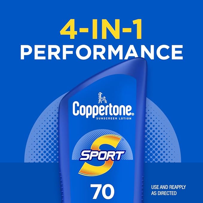 Coppertone SPORT Sunscreen SPF 70 Lotion, Water Resistant Sunscreen, Body Sunscreen Lotion, 7 Fl Oz (Pack of 12)