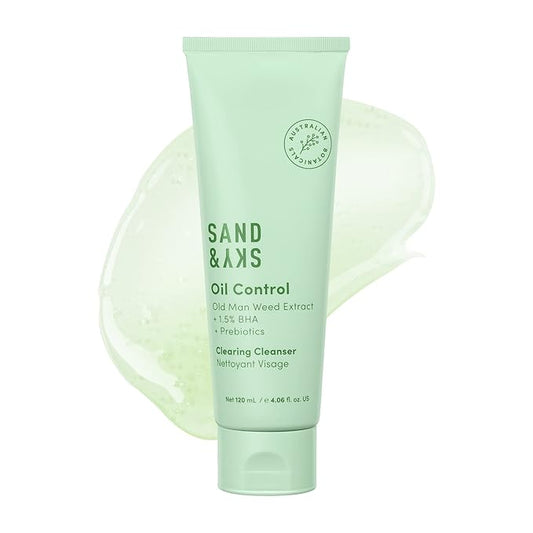 Sand & Sky Oil Control Gentle Face Cleanser with AHA & BHA - pH-Balanced Blemish Cleanser, Reduces Redness, For Oily Skin & Breakouts, 4.2 fl oz