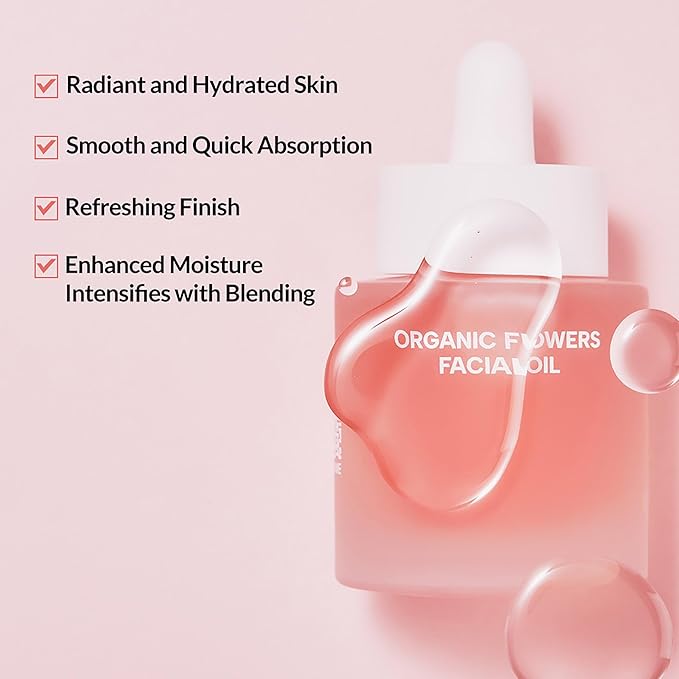 Whamisa Organic Flowers Deep Rich Facial Oil, Hydrating Watery Formula with Fermented Ingredients & Postbiotics, Nourishing, Glowing Hydration (32ml)