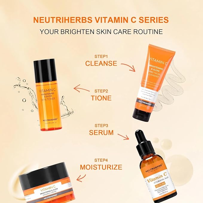 NEUTRIHERBS Vitamin C Serum for Face with Hyaluronic Acid, Firm, Anti Aging, Brighten, Even Skin, Daily Skincare Natural Nourish Facial Serum,1 fl oz