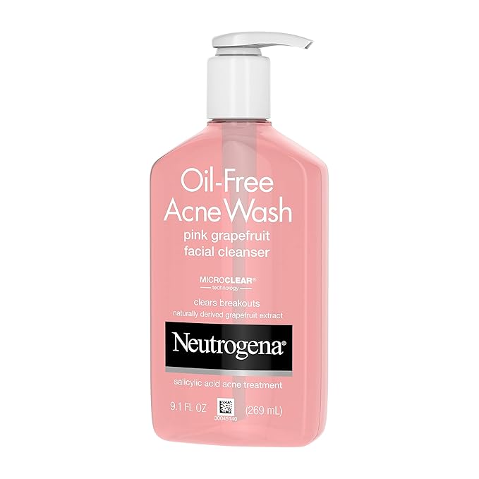 Neutrogena Oil-Free Pink Grapefruit Acne Face Wash, Vitamin C & Salicylic Acid Cleanser, Daily Acne Treatment For Face, Blemish & Blackhead Clearing Facial Cleanser, 9.1 fl. oz