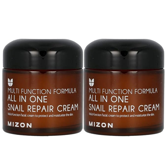 MIZON All-in-One Snail Repair Cream Korean Face Moisturizer with Snail Mucin 12 Natural Extracts Hydrating Nourishing Cream for Fine Lines Wrinkles & Blemish Care (2.53 Fl Oz Pack of 2)