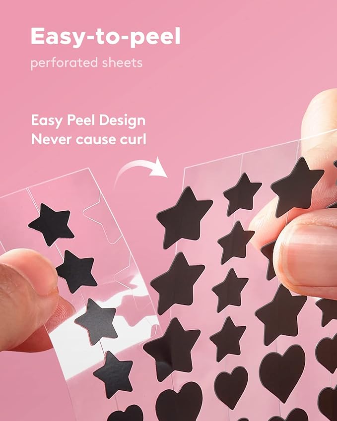 LitBear Acne Patch Pimple Patch, Black Star & Heart Shaped Acne Absorbing Cover Patch, Hydrocolloid Acne Patches For Face Zit Patch Pimple Sticker Acne Dots, Tea Tree Oil + Centella (108 Count)