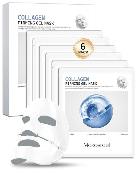6 Pcs Bio-Collagen Overnight Face Mask, Hydrating Hydrogel Face Masks for All Skin Types - Fine Lines, Elasticity, Pore Minimizing, Firming, Glass Skin Korean Skincare