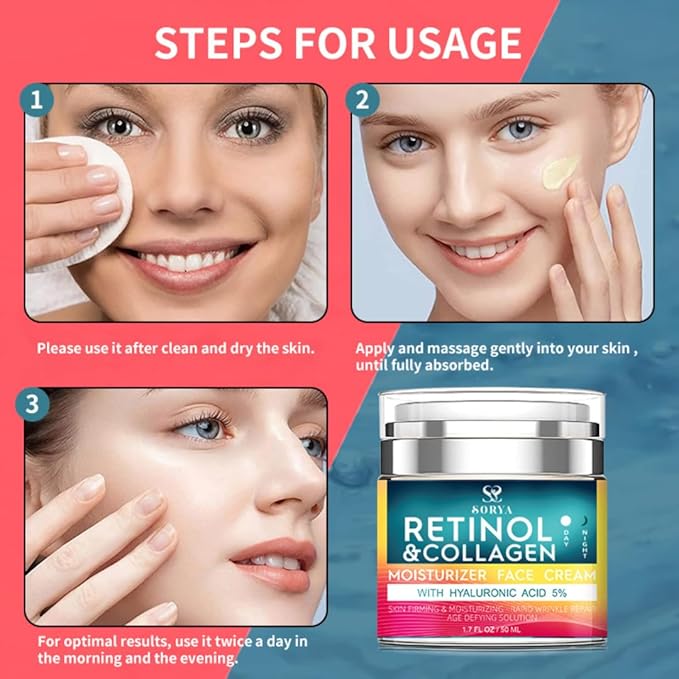Retinol & Collagen Face Cream ā Anti-Aging Moisturizer for Wrinkles & Fine Lines | Hyaluronic Acid & Peptides | Hydrates & Restores Skin Elasticity