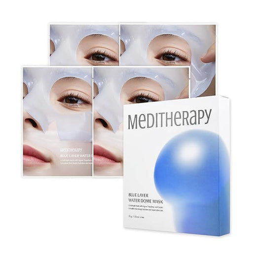 Bluelayer Water Dome Mask - Korean Overnight Collagen Face Mask for Glass Skin, Moisturizing and Firming with Hyaluronic Acid & Blue Agave - Pore Minimizing with Hydrogel Masks for Radiant Glow - 4EA