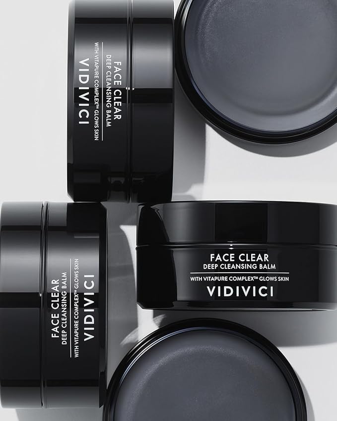 VIDIVICI Face Clear Deep Cleansing Balm - Silky Black Sorbet Texture, Oak Charcoal Infused, Single-Step Makeup Removal, Moisturizes & Brightens Skin, Hypoallergenic Sebum/Keratin Care, 3.38oz.