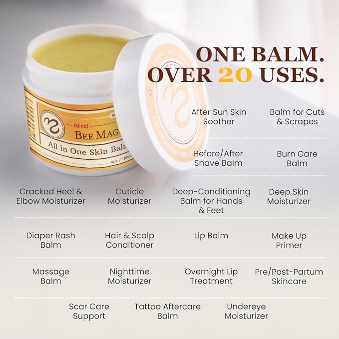 Sweet Bee Naturals - Sweet Bee Magic, All In One Healing Skin Cream. Organic Skin Balm, Small Batch Crafted in USA, 4 Ounce Jar. Certified Organic, 2-4 Ounce Jars (8 Ounce)