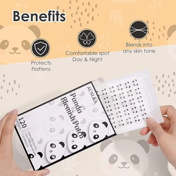 AUSLKA Panda Pimple Patches- 120 Patches, Hydrocolloid Spot Dots - Blemishes Patch - Facial Skin Care, For Zits, Blemishes, & Breakouts