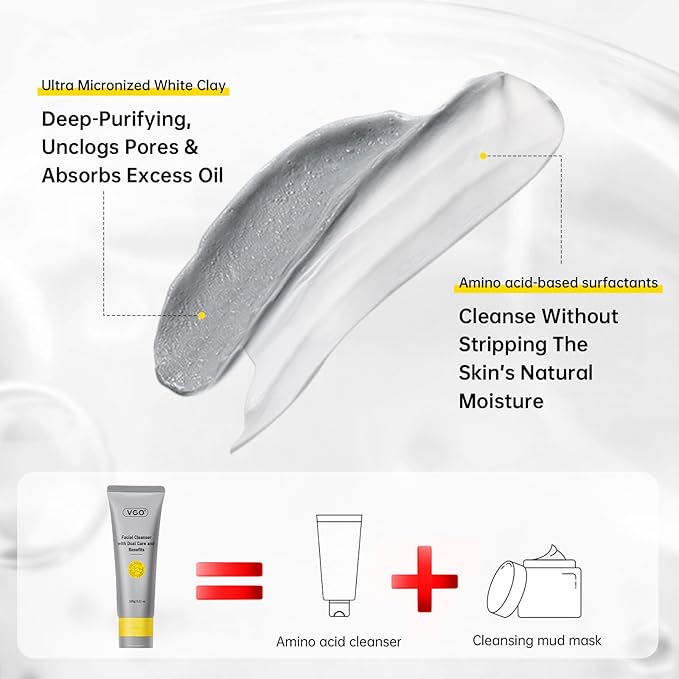 VGO Facial Cleanser, Daily Face Wash for Oily Skin Dual Tube Design Blackhead Removal Facial Cleanser, for Double Cleansing,with Hyaluronic Acid + Glycerin