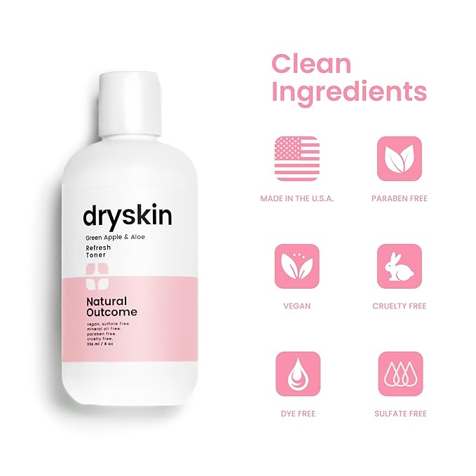 Hydrating Face Toner for Dry Skin Witch Hazel, Green Apple & Aloe Vera Facial Astringent by Natural Outcome Skincare, Gentle Soothing Cleansing Water Lotion 8 oz