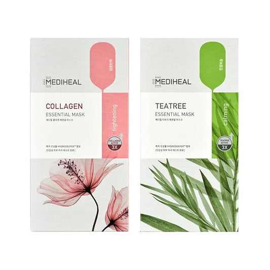 Mediheal Official Best Korean Sheet Mask - Collagen Teatree Essential Face Mask 20 Sheets Lifting Firming Calming Soothing For All Skin Types