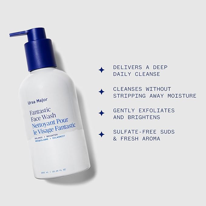 Ursa Major Fantastic Face Wash | Natural, Vegan & Cruelty Free | Daily Foaming Facial Cleanser for Men & Women | 10.24 oz