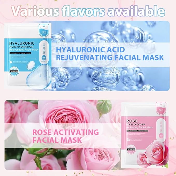 Variety Sheet Face Sheet Mask Skincare,Hydrating Spa Face Mask For Sensitive Skin,Moisturize,Nourish for All Skin Types,Natural Skin Care Spa Face Mask for Women Men Girls,Pack of 10