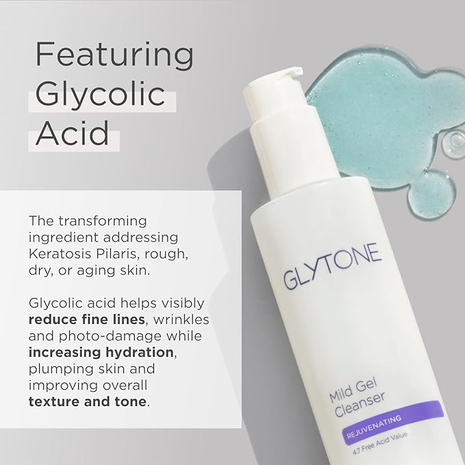 Glytone Mild Gel Exfoliating Cleanser, Pure Glycolic Acid Face Wash for Moisturizing & Rejuvenating Skin, Vegan & Fragrance-Free Face Exfoliator Scrub for All Skin Types, 2 fl. Oz.