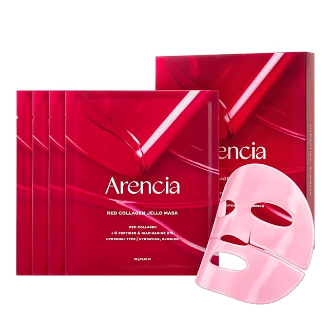 Red Collagen Jello Mask, Plump & Hydrating x 4ea, Overnight Hydrogel Mask for Dry, Mature Skin, Packed with Collagen, 5 Peptides, 2% Niacinamide