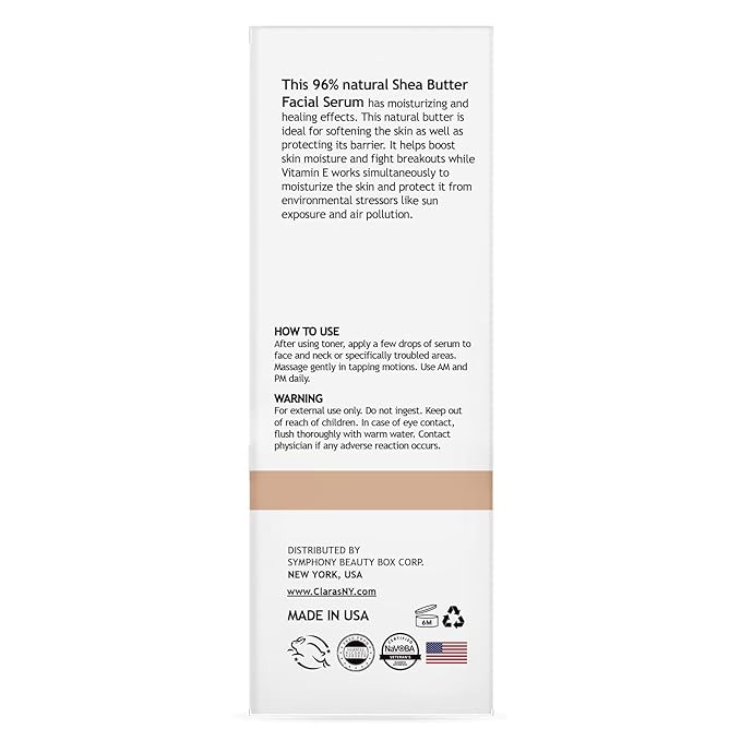 CLARA'S NEW YORK Super Food Shea Butter Facial Serum with Vitamin E to Moisturize and Heal, for Dry and Flaky Skin, 30ml /1Fl oz - Made In USA