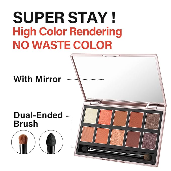 10 Color Eyeshadow Palette, Matte, Shimmer, Glitter Pigment