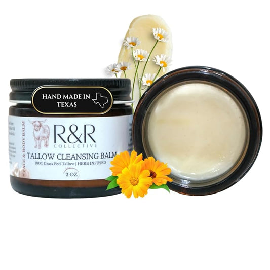 Tallow Cleansing Balm- All Natural Make-Up Remover Oil Based Cleanser. 100% Grass Fed Beef Tallow for Skin Care - 2 FL. oz