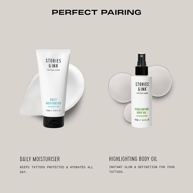 Stories & Ink Tattoo Care | DAILY MOISTURIZER for healed skin - with Advanced UV Ink Protection to Prevent Tattoo Fading, Protects & Hydrates Healed Tattoos, 200 mL / 6.8 Fl Oz