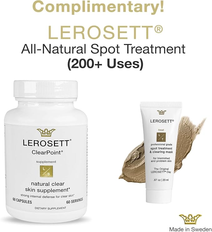 LEROSETT ClearPoint Anti Acne Pills, Natural Supplements for Hormonal & Cystic Acne Treatment for Oily Skin & Breakouts. 60 Caps