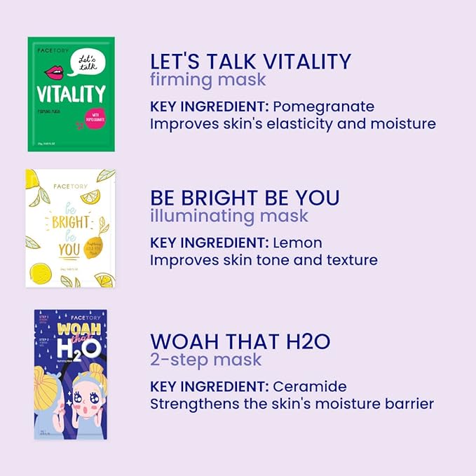 FACETORY K Beauty Face Mask Skin Care - BEST OF 7 COLLECTION Sheet Mask Set (21 pc) | Natural Premium Korean Face Mask For All Skin Types - No Sulfates No Parabens