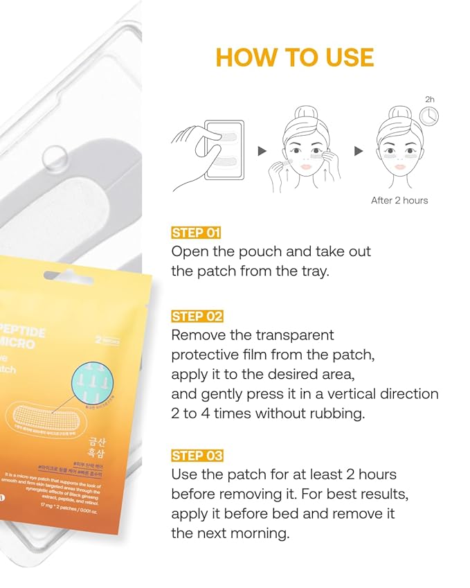 Geumsan Black Ginseng Peptide Under Eye Patches for Dark Circles & Wrinkles 2 Patches, Hydrocolloid Eye Mask for Firming & Hydration, Korean Skincare, Deep Absorption Technology