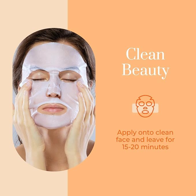 Vitamin C & Collagen Face Mask - Dermatologist Tested - Diminishes Fine Lines & Wrinkles, Anti-Aging, Natural Ingredients, Cruelty-Free Korean Skin Care - All Skin Types