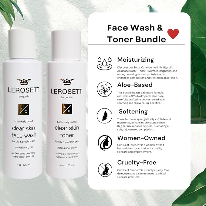 Gunilla Of Sweden LEROSETT Clear Skin Face Wash & Pore Toner Bundle