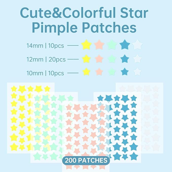 200 Counts Star Pimple Patches for Face, Hydrocolloid Acne Pimple Patches with Tea Tree Oil for Party Gift Covering Zits Blemishes