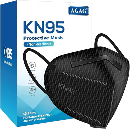 AGAG Black KN95 Masks 60 Pcs, 5 Ply 3D Cup Dust Mask, Individually Wrapped, Filter Over 95%, For All Ages, Home School and Outdoor (Black)