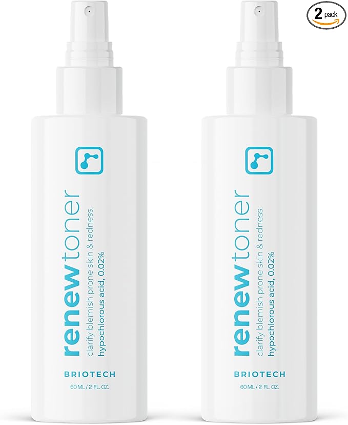BRIOTECH Renew Toner, Hypochlorous Acid Spray, Minimize Appearance of Blemishes, Soothing Facial Mist for Sensitive Skin, Calm Redness & Bumps, Hypoallergenic & Vegan, 2 fl oz Travel Size (2 Pack)