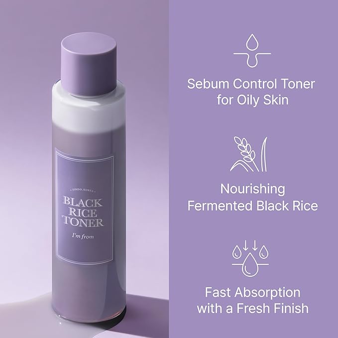I'm from Black Rice Toner for Oily Skin, Sebum Control Toner, Lightweight, Niacinamide, Panthenol, Fragrance Free, Korean Skin Care, 150ml, 5.07 fl.oz