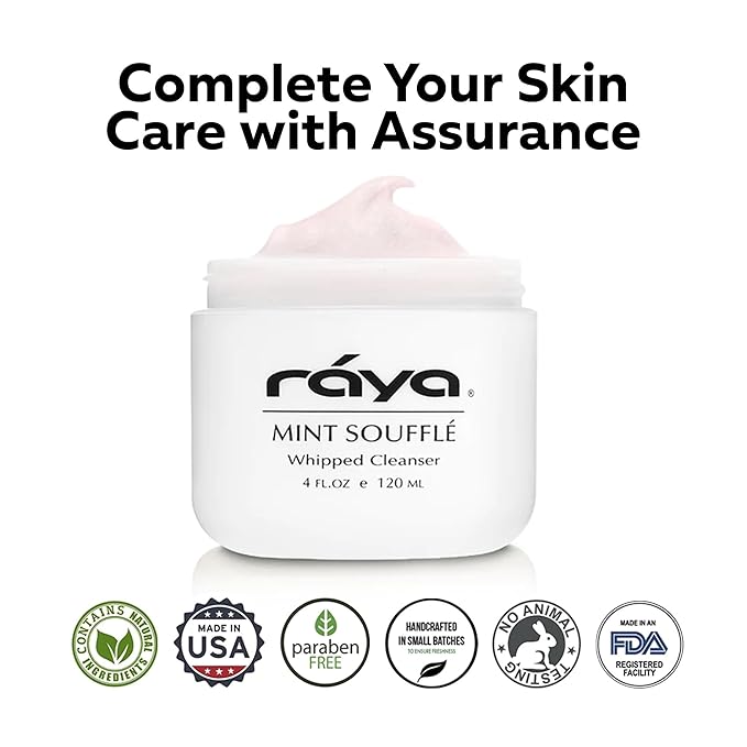 Raya Mint Soufflé Facial Cleanser (102) - Face Wash for Sensitive Skin, Combination & Oil Skin, Clears Pores, Sensitive Formula, Mint, 4 oz