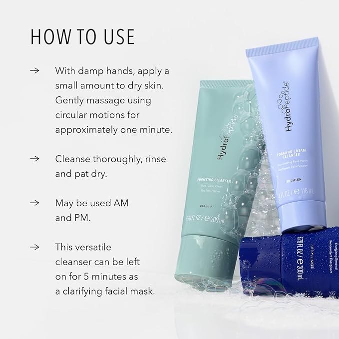 HydroPeptide Purifying Facial Cleanser, Pore-Perfecting Face Wash Absorbs & Balances Natural Oils, 6.76 Ounce