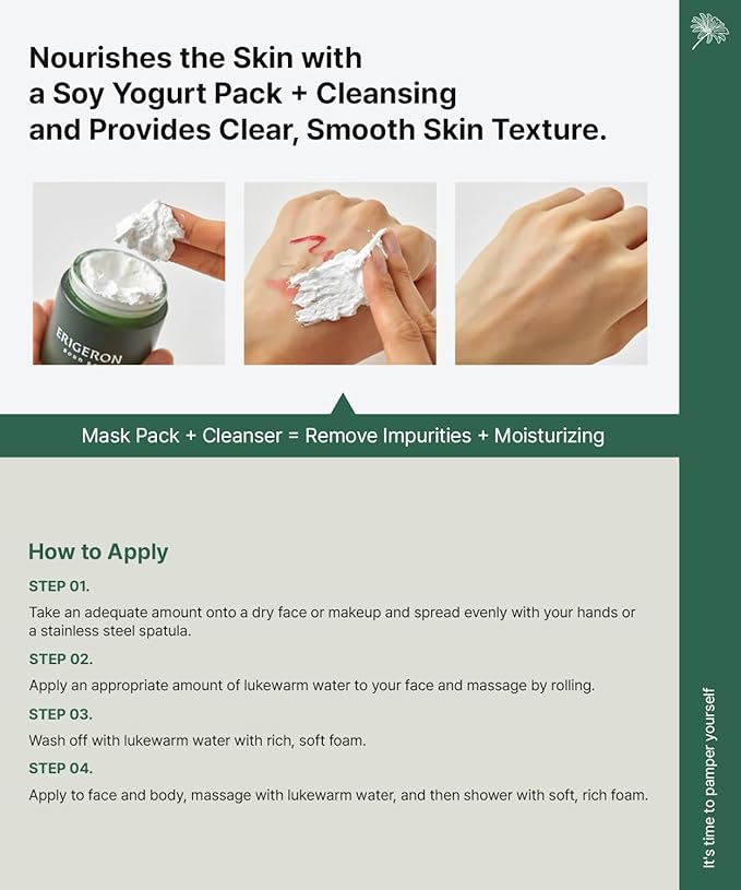 Soy Yogurt Cleanser, Facial Cleanser with Black Soybeans, Greek Yogurt Texture, Face Mask, Scrubber, Deep Pore Face Wash, Blackhead Remover, Korean SkinCare (3.38 fl.oz.)